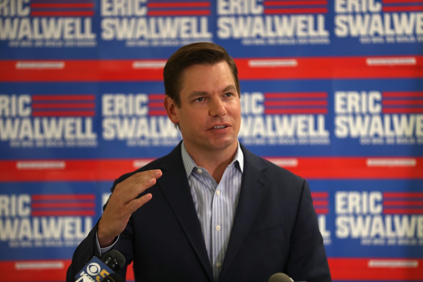 Democratic presidential candidate U.S. Rep. Eric Swalwell (D-CA) speaks during a press conference at his campaign headquarters where he announced that he is dropping out of the presidential race on July 08, 2019 in Dublin, California.