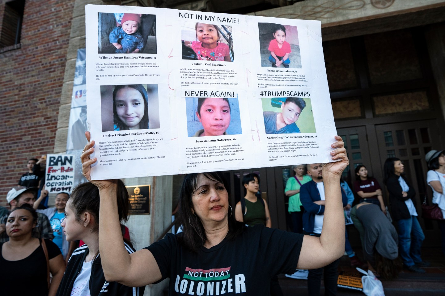 People rally in protest of the Trump Administration&#8217;s plan to use the Fort Sill Army Base as a detention center for immigrant children and other Immigration Customs Enforcement (ICE) detainees. Los Angeles, California.