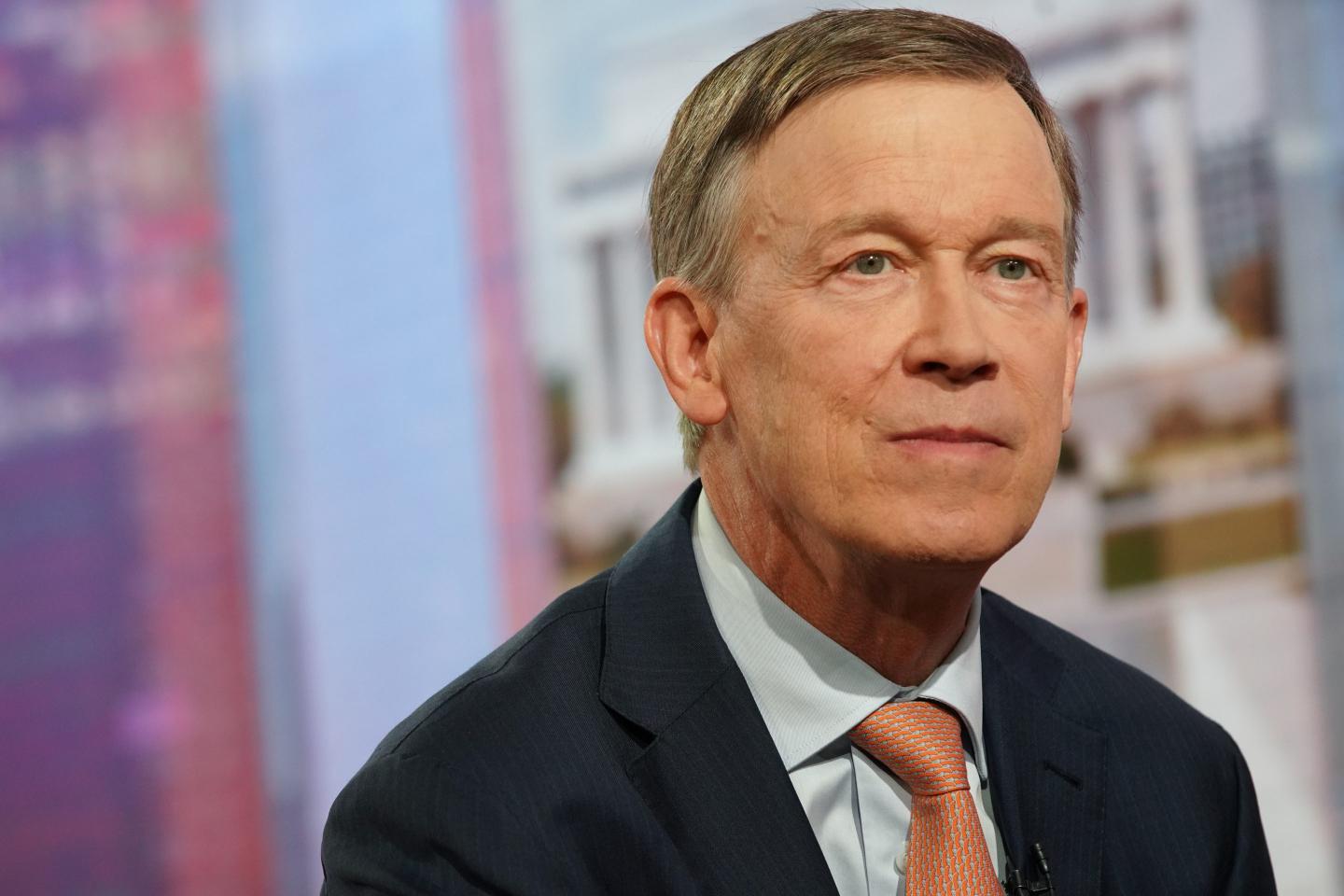 John Hickenlooper, former governor of Colorado and 2020 presidential candidate, listens during a Bloomberg Television interview in New York, U.S., on Friday, July 19, 2019.
