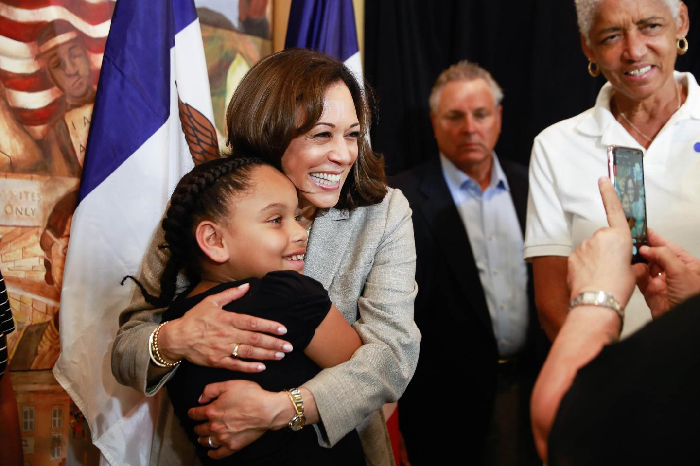 United States Senator from California Kamala Harris hugs