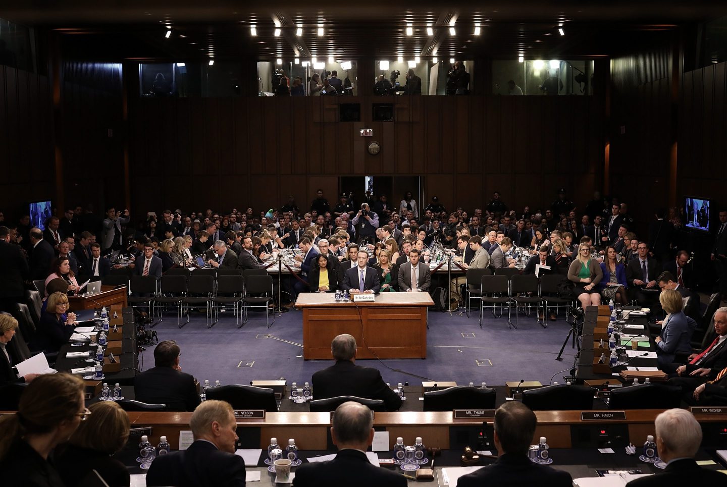 Facebook CEO Mark Zuckerberg testifies before a Senate hearing on April 10, 2018.