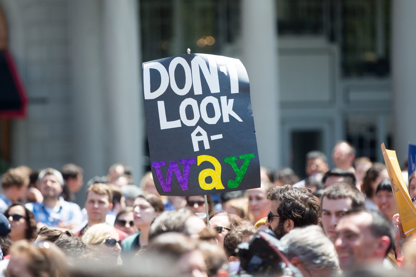Wayfair employees protesting in Copley Square on June 26, 2019, in Boston.