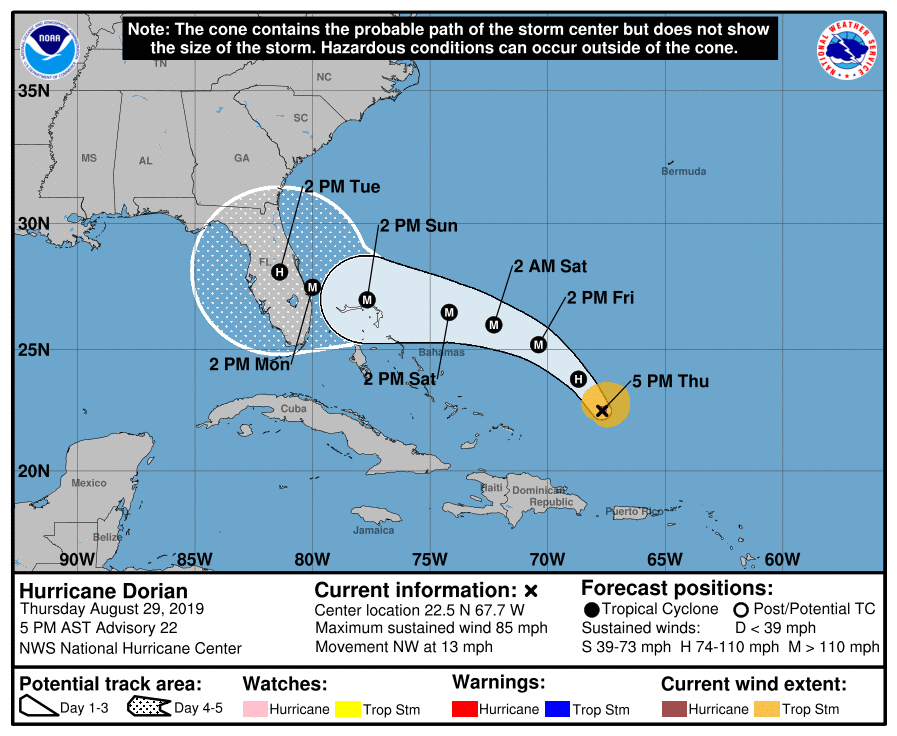 Hurricane Dorian Update: Headed to Florida as a Category 4 Storm