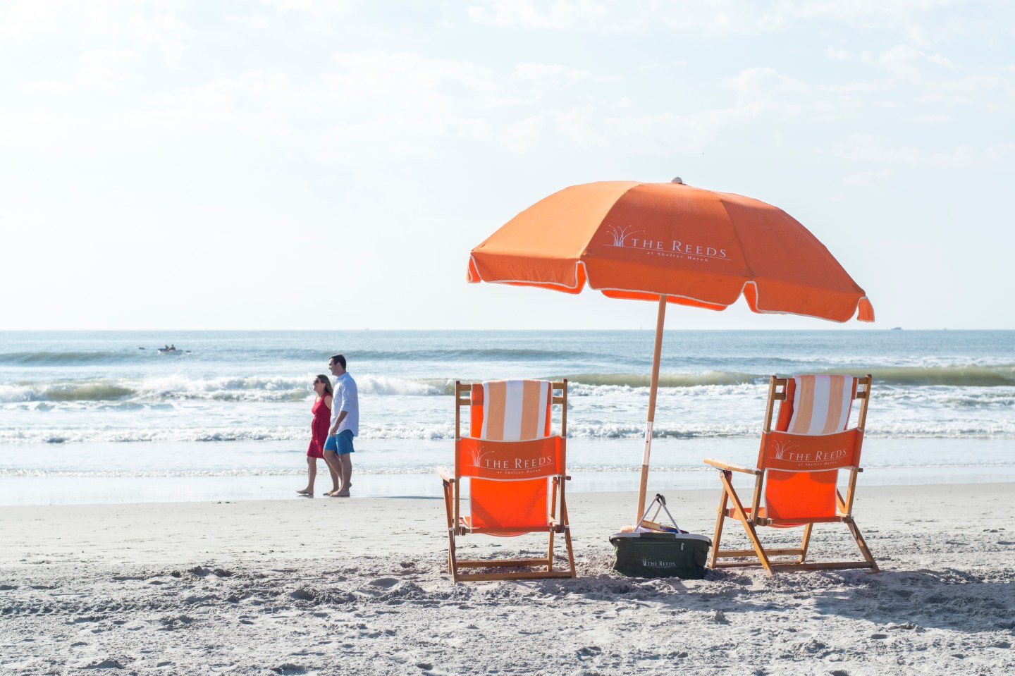 "Beach butlers" cater to the guests on this private beach area of the Jersey Shore.