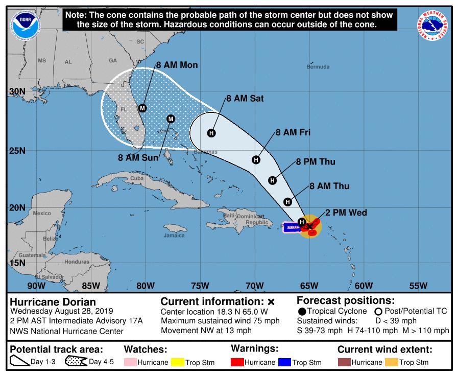 Hurricane Dorian Set to Lash Puerto Rico on Path to Florida