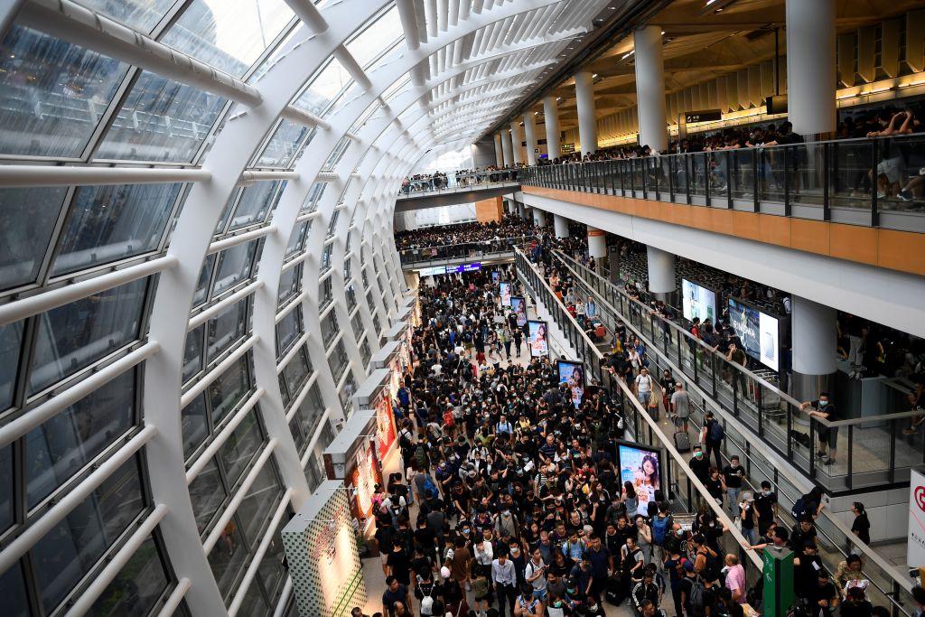 Hong Kong airport terminal full of protesters