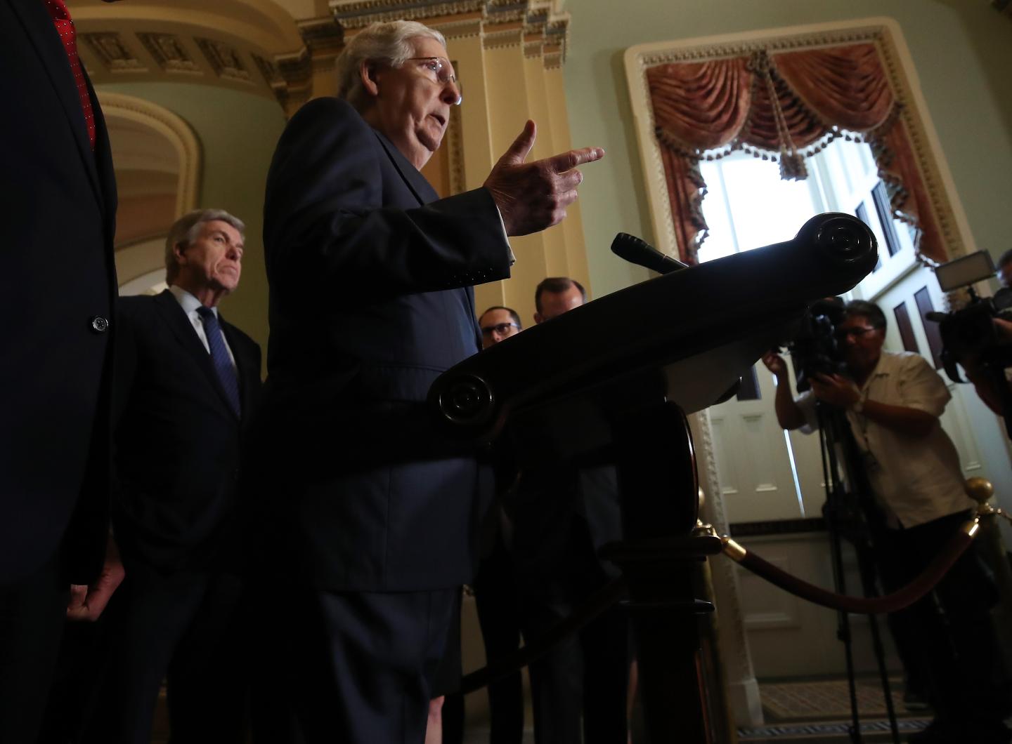 Senate Lawmakers Speak To The Press After Their Weekly Policy Luncheons