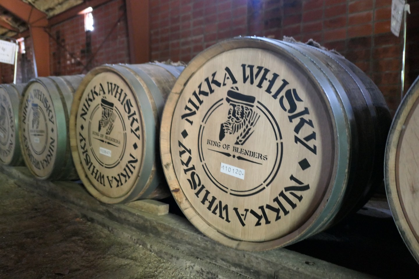 Barrels of Nikka Japanese whisky being aged.