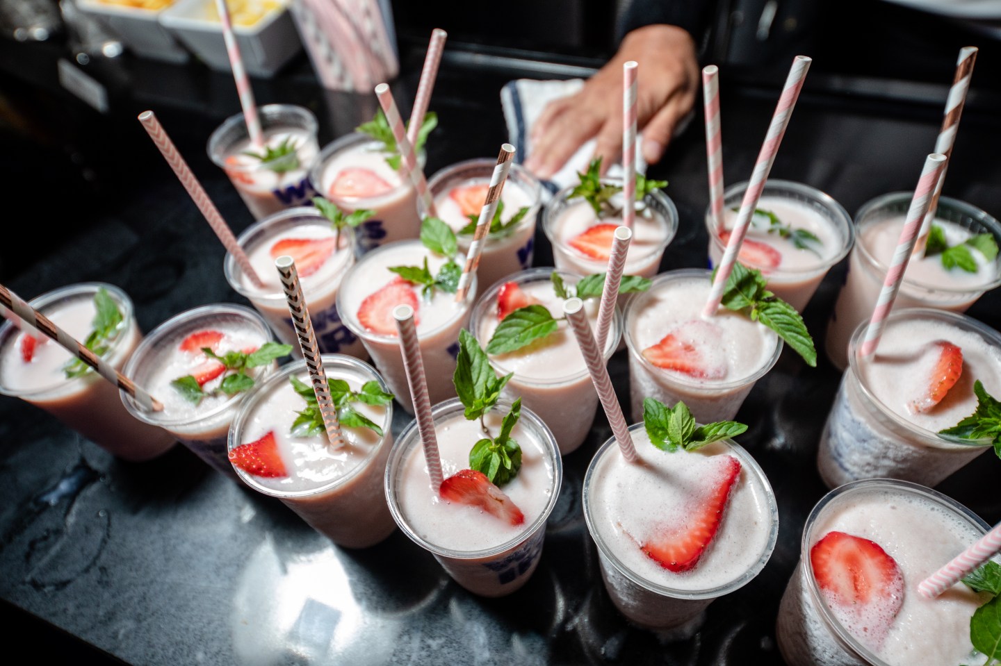 Cocktails lined up at the William Grant party at Tales of the Cocktail 2019.