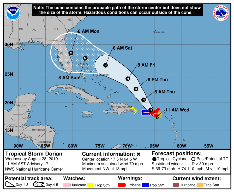 Tropical Storm Dorian. Aug 28 11am