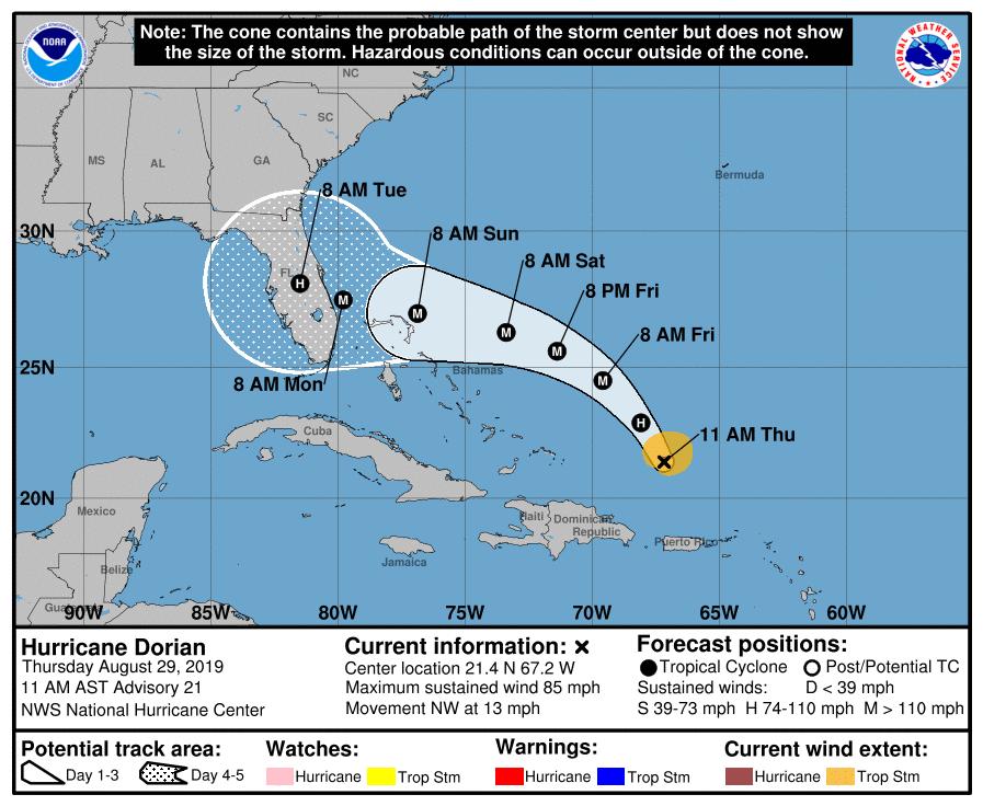 hurricane dorian path 8.29.2019 11am