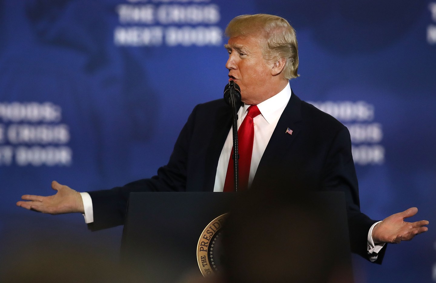 President Trump Delivers Remarks At Manchester Community College In NH