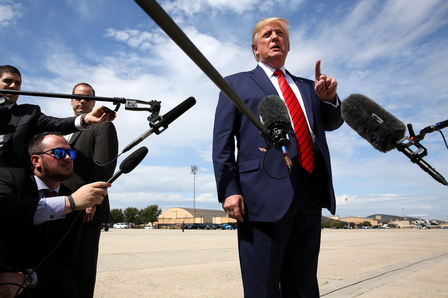 President Donald Trump speaks to reporters
