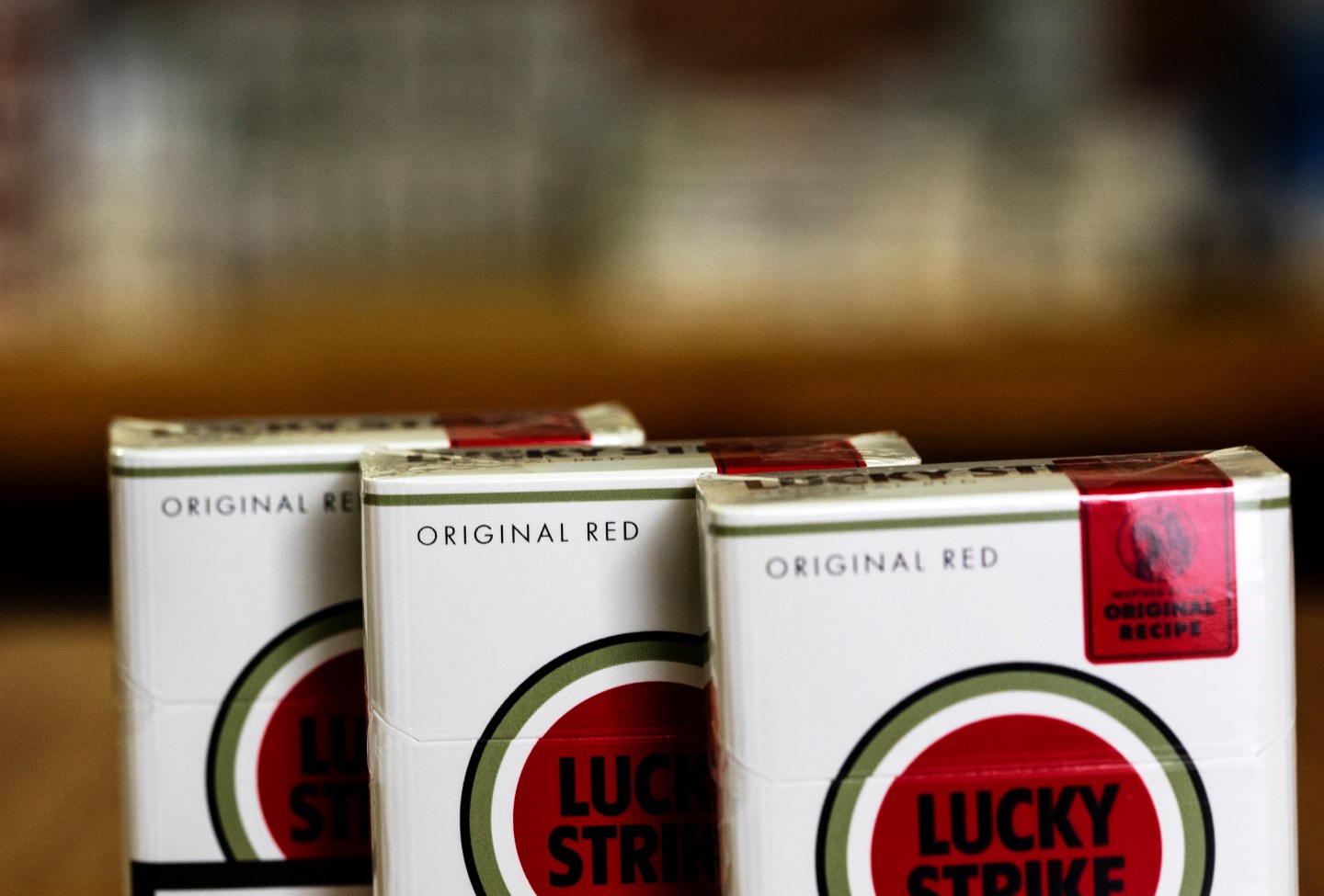 KIEV, UKRAINE - 2019/02/14: A pack of British American Tobacco Lucky Strike cigarettes seen in a Tobacco Store.