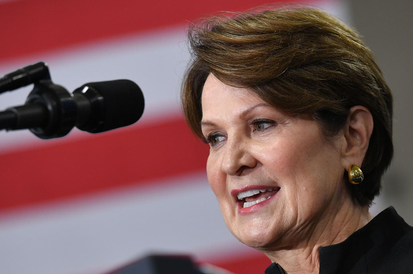 Lockheed Martin CEO Marillyn Hewson speaks during an event with US President Donald Trump on the United StatesMexicoCanada Agreement (USMCA) trade agreement at Derco Aerospace Inc. plant in Milwaukee, Wisconsin on July 12, 2019.
