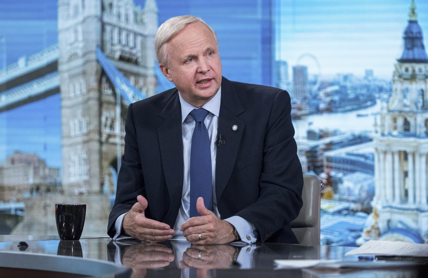 Bob Dudley, chief executive officer of BP Plc, gestures while speaking during a Bloomberg Television interview in London, U.K., on Tuesday, July 30, 2019. BP bucked the trend of disappointing oil and gas earnings, beating expectations and increasing its cash flow as higher production offset the effect of lower energy prices. Photographer: Chris Ratcliffe/Bloomberg via Getty Images