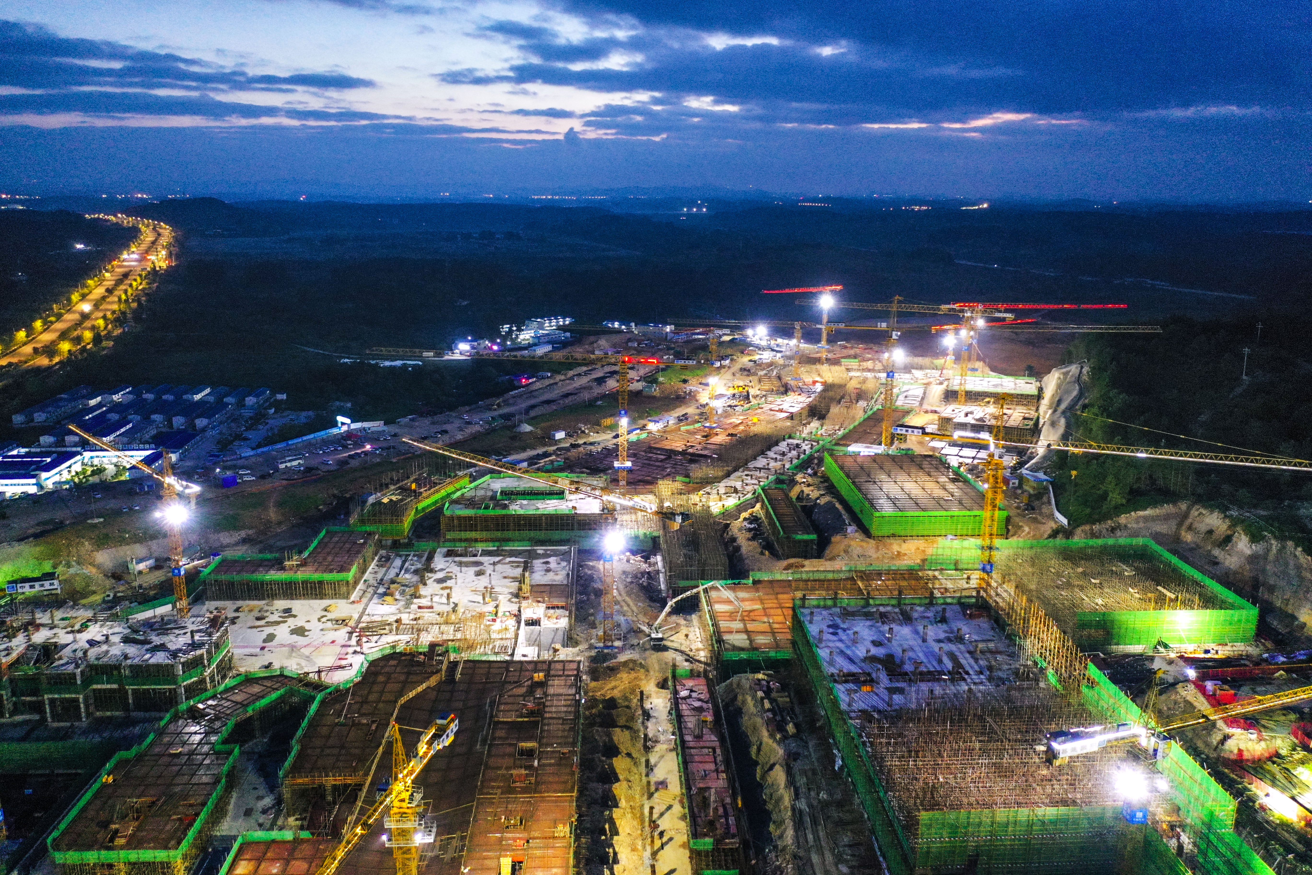 GUIYANG, CHINA - AUGUST 02: Aerial view of the construction site of Huawei data center at Gui'an New Area on August 2, 2019 in Guiyang, Guizhou Province of China. Huawei is building a new data center to store the company's global management data in Guian New Area of Guiyang. (Photo by Wu Dongjun/Visual China Group via Getty Images)
