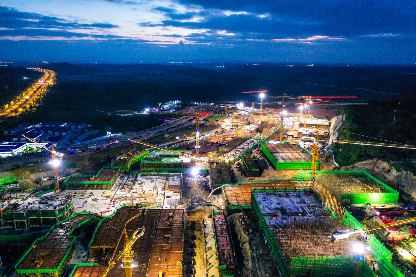 GUIYANG, CHINA - AUGUST 02: Aerial view of the construction site of Huawei data center at Gui'an New Area on August 2, 2019 in Guiyang, Guizhou Province of China. Huawei is building a new data center to store the company's global management data in Guian New Area of Guiyang. (Photo by Wu Dongjun/Visual China Group via Getty Images)