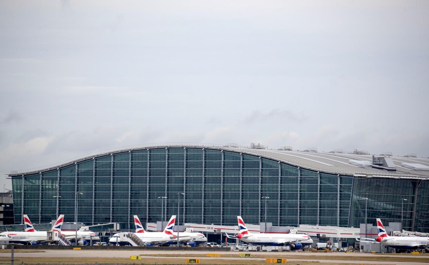 British Airways planes at Terminal Five at Heathrow Airport, London, on day one of the first-ever strike by British Airways pilots. The 48 hour walk out, in a long-running dispute over pay, will cripple flights from Monday, causing travel disruption for tens of thousands of passengers. (Photo by PA/PA Images via Getty Images)