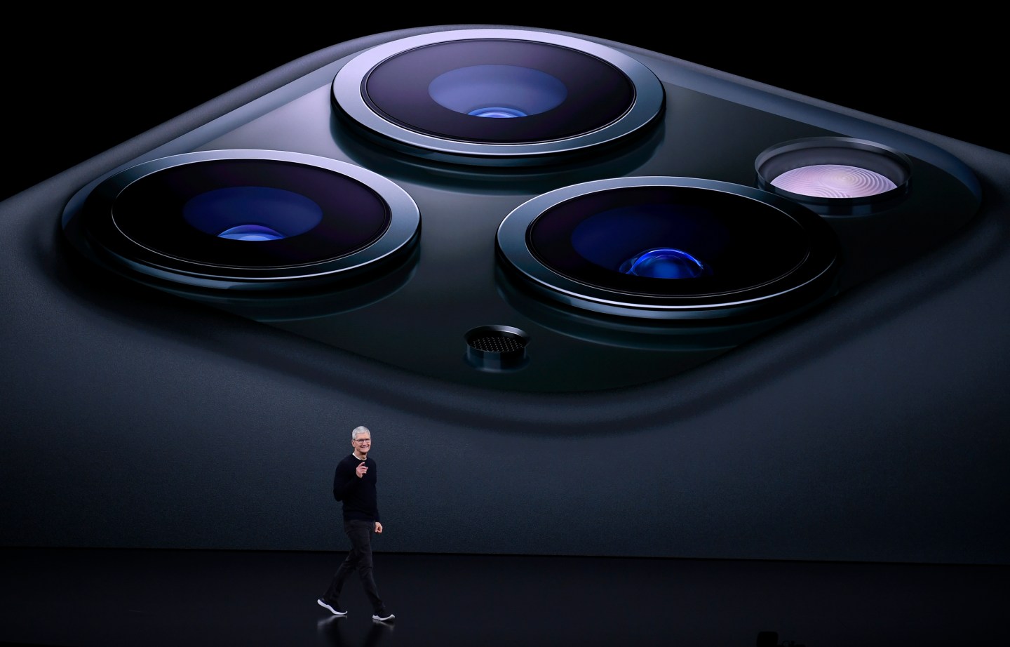 Apple CEO Tim Cook delivers the keynote address during an Apple launch event on September 10, 2019 in Cupertino, California. Apple unveiled several new products including iPhone 11, iPhone 11 Pro, Apple Watch Series 5 and an updated iPad. (Photo by Qi Heng/VCG via Getty Images)