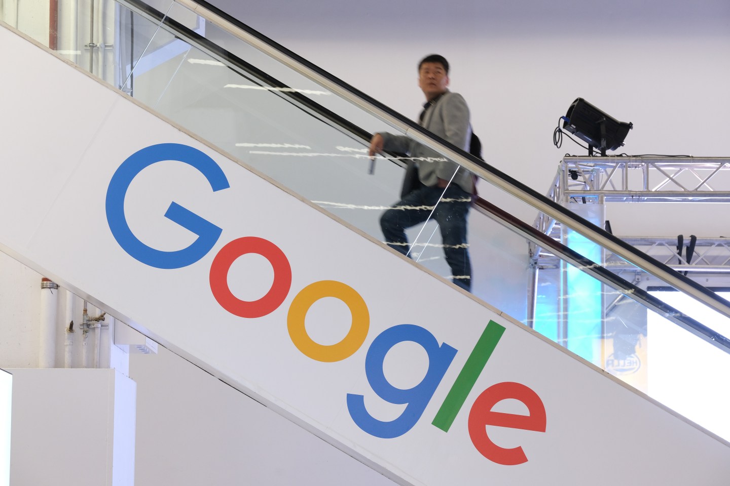 FRANKFURT AM MAIN, GERMANY - SEPTEMBER 11: The Google logo adorns an escalator during the press days at the 2019 IAA Frankfurt Auto Show on September 11, 2019 in Frankfurt am Main, Germany. The IAA will be open to the public from September 12 through 22. (Photo by Sean Gallup/Getty Images)