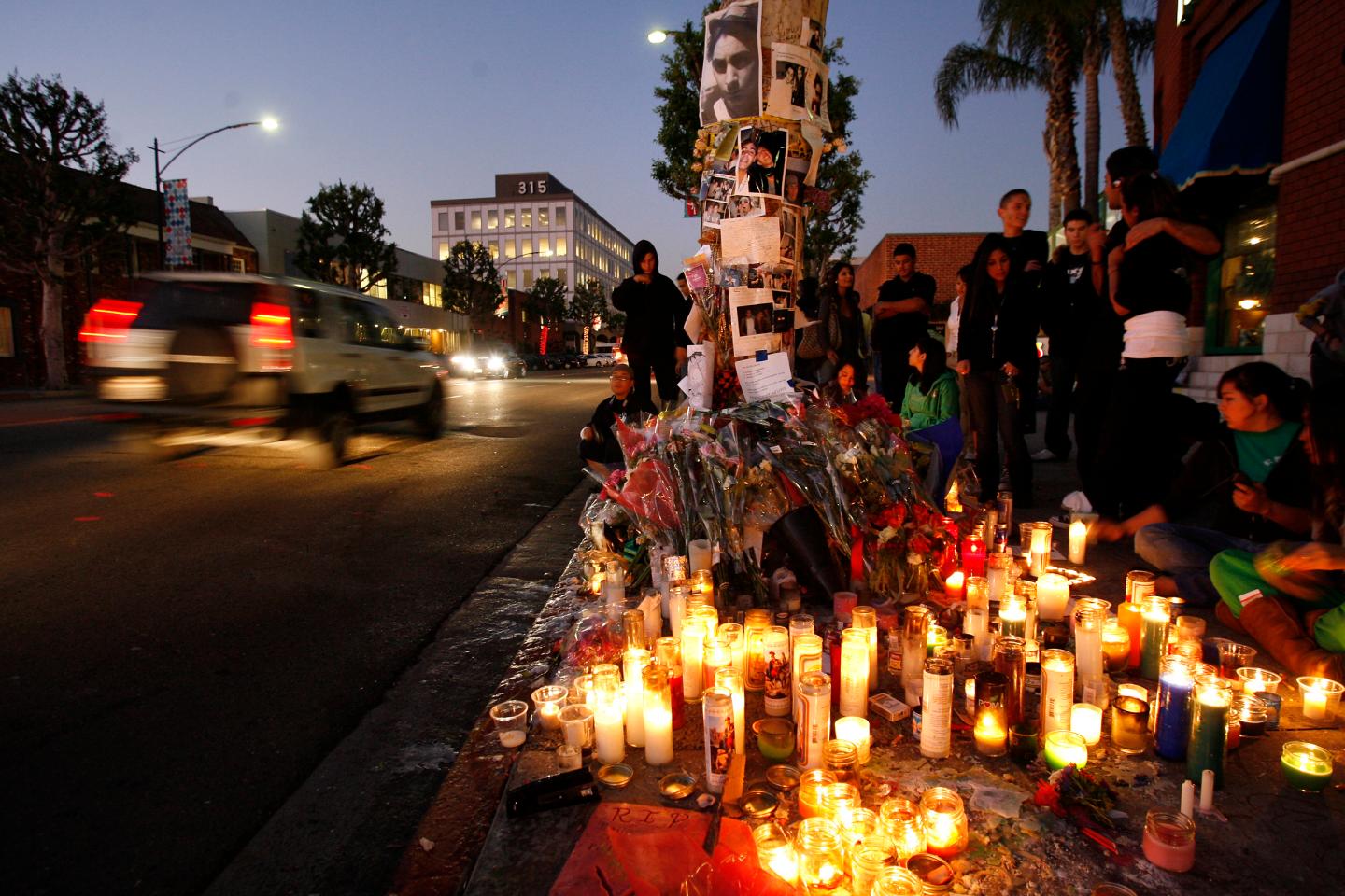 Students from Beverly Hills High School and friends hold a vigil on the 300 block of S. Beverly Drive in Beverly Hills on Tuesday, December 5, 2006 for Vahagn Satian, 17, who was killed in a drunk driving traffic accident on Saturday night.