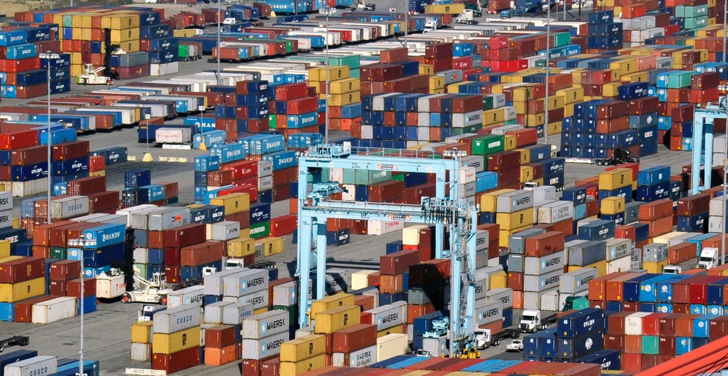 Cargo Ships and containers at Port of Long Beach