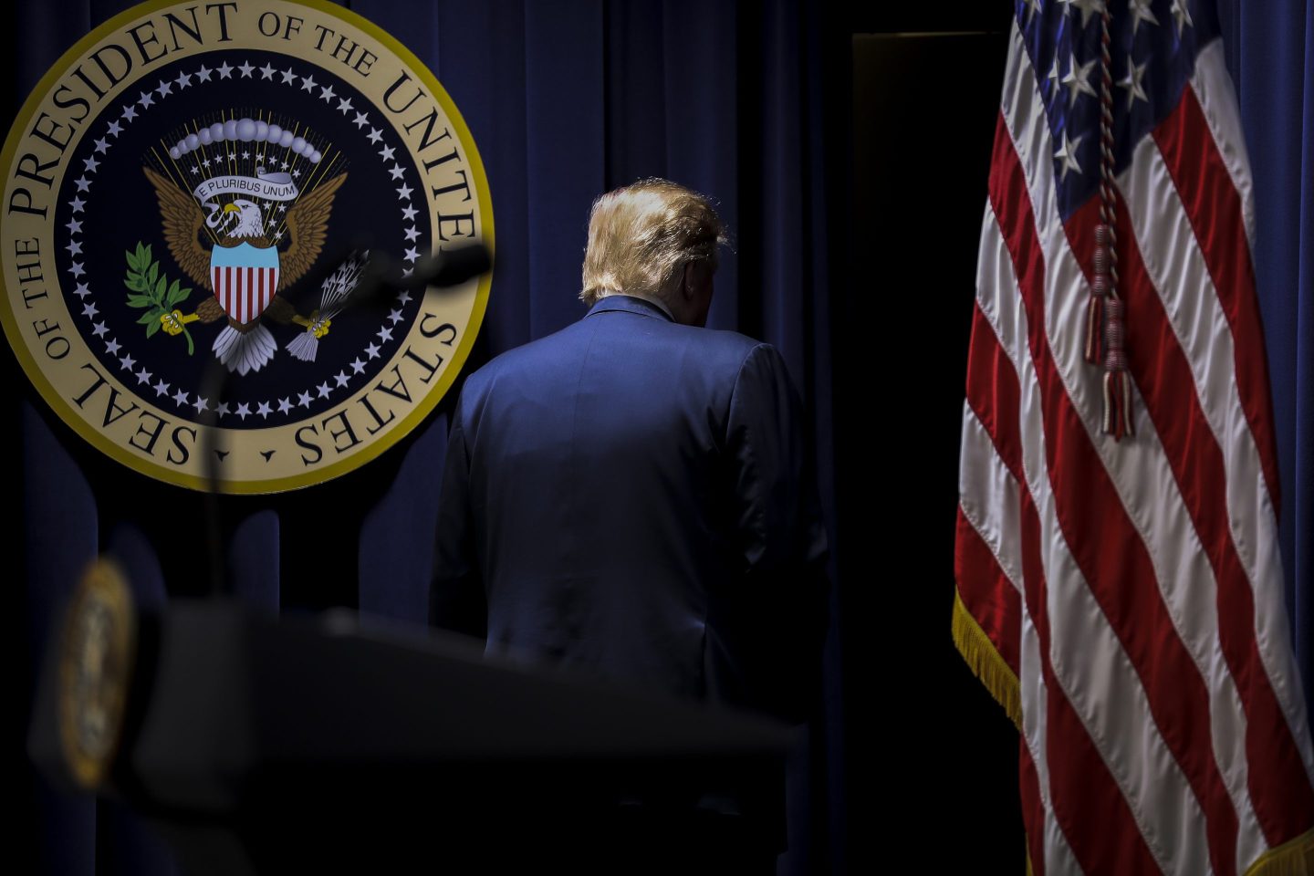 WASHINGTON, DC - APRIL 17: President Donald Trump walks out of