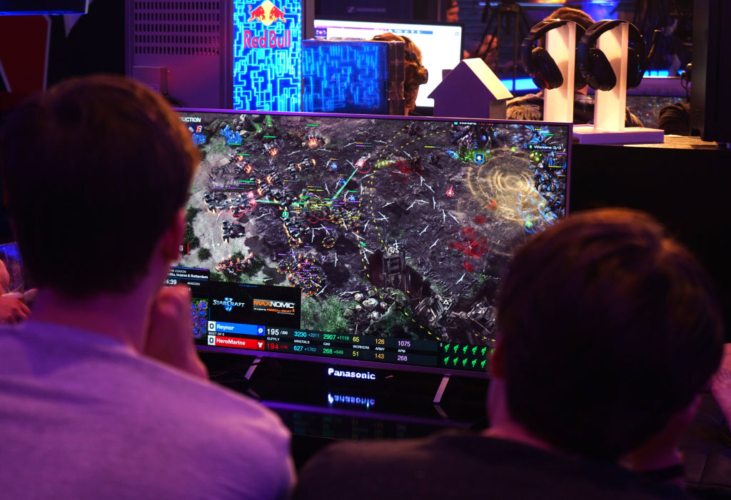 Spectators watching a Starcraft II match during the "Homestory Cup" esports tournament.