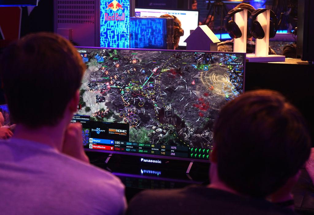 Spectators watching a Starcraft II match during the "Homestory Cup" esports tournament.