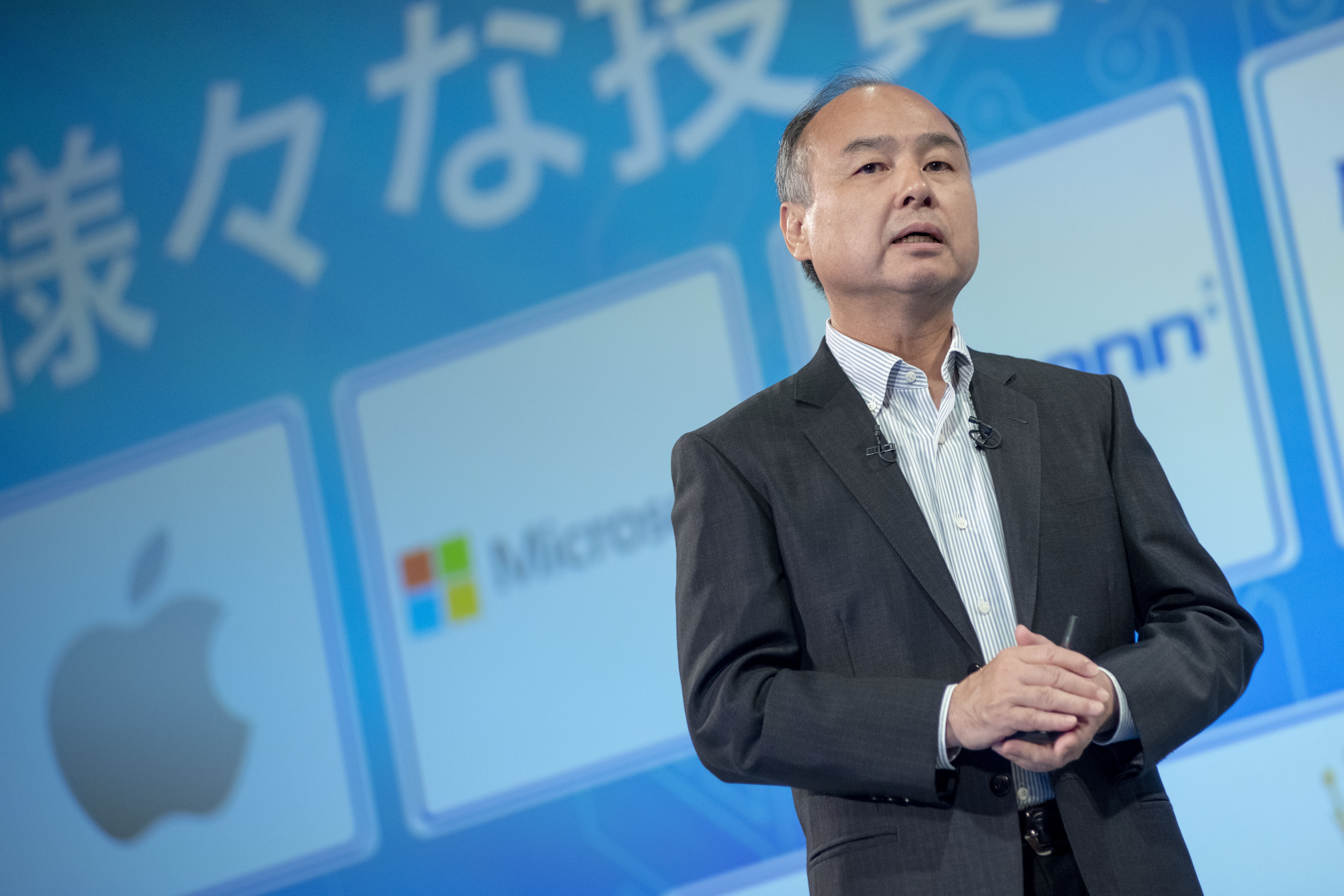 Masayoshi Son, chairman and chief executive officer of SoftBank Group Corp., speaks during a news conference in Tokyo, Japan, on Wednesday, Aug. 7, 2019. SoftBank reported first-quarter profit that beat the highest analyst estimate thanks to valuation gains from Vision Fund investments such as Slack Technologies Inc. (Photo by Alessandro Di Ciommo/NurPhoto via Getty Images)