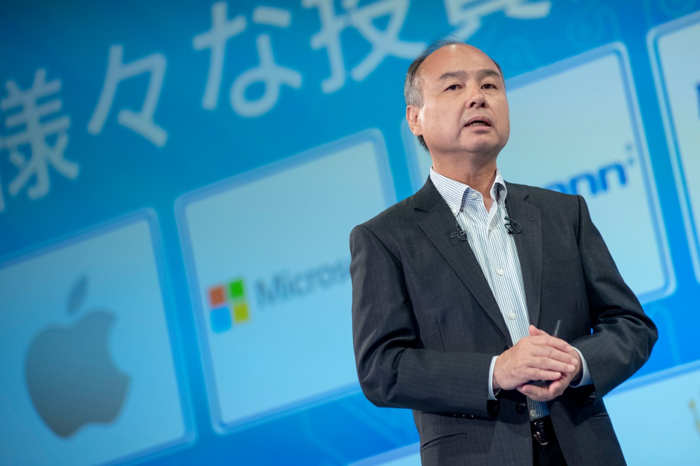 Masayoshi Son, chairman and chief executive officer of SoftBank Group Corp., speaks during a news conference in Tokyo, Japan, on Wednesday, Aug. 7, 2019. SoftBank reported first-quarter profit that beat the highest analyst estimate thanks to valuation gains from Vision Fund investments such as Slack Technologies Inc. (Photo by Alessandro Di Ciommo/NurPhoto via Getty Images)