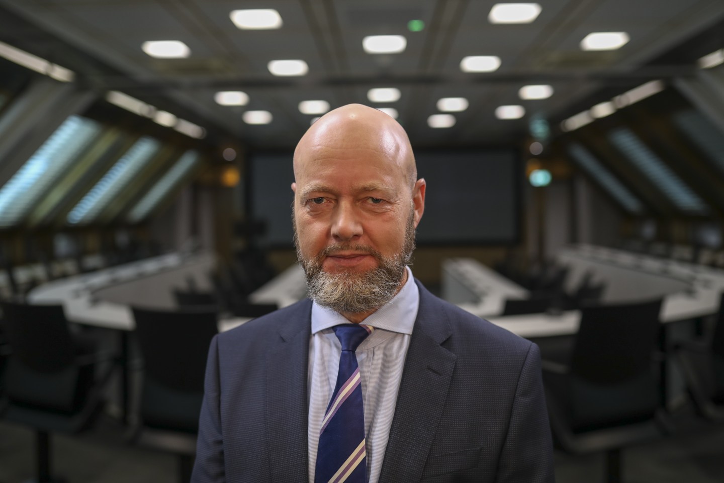 Yngve Slyngstad, chief executive officer of Norges Bank Investment Management, poses for photograph following a Bloomberg Television interview at the Norwegian Financial Research Conference in Oslo, Norway, on Wednesday, Sept. 4, 2019. Slyngstad, the man managing Norway's $1 trillion wealth fund is looking beyond the current political turmoil, vowing to invest in the U.K. "no matter what" and planning to plow another $100 billion into the U.S. stock markets. Photographer: Odin Jaeger/Bloomberg via Getty Images
