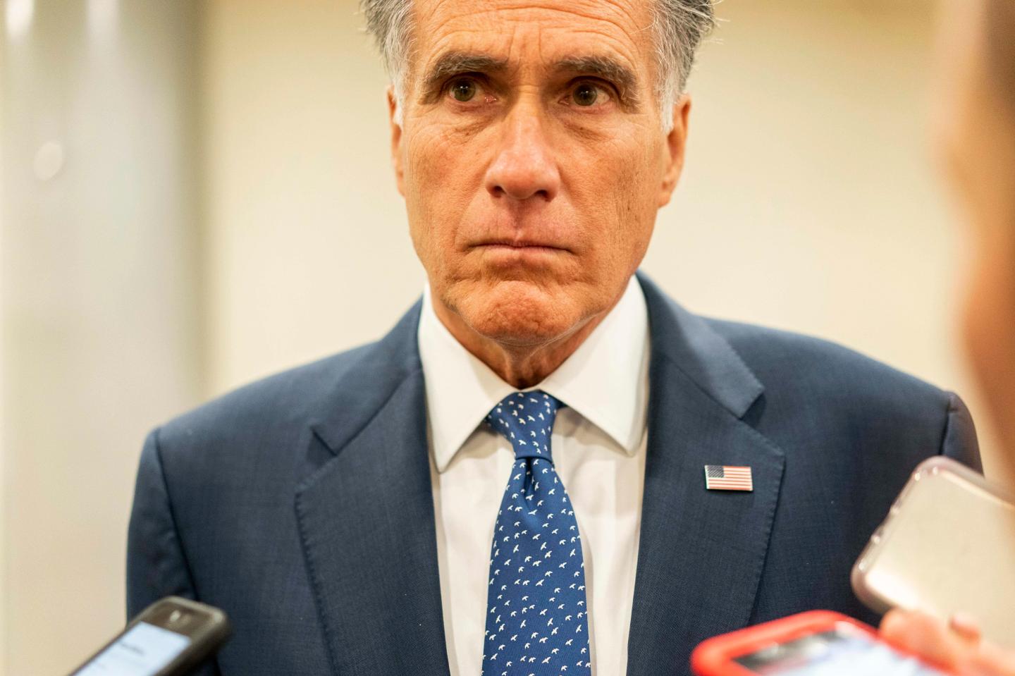WASHINGTON, DC - September 23: Senator Mitt Romney (R-UT) speaks to journalists before votes on the Senate floor on Capitol Hill in Washington, DC on Monday September 23, 2019. (Photo by Melina Mara/The Washington Post via Getty Images)