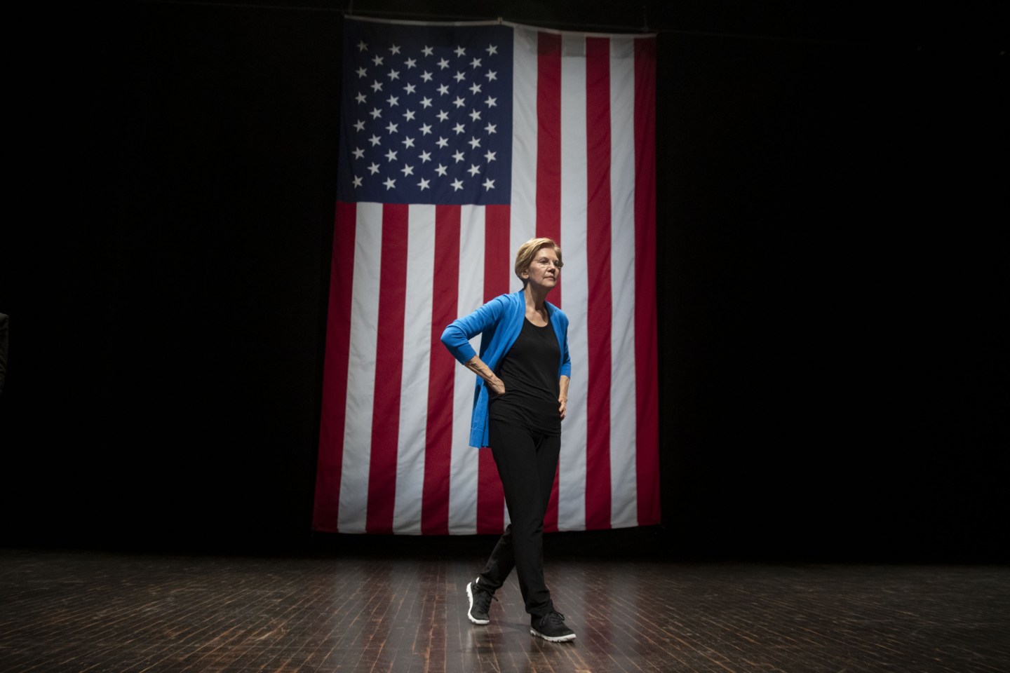 Senator Elizabeth Warren, a Democrat from Massachusetts and 2020 presidential candidate, walks on stage during a campaign event at Iowa State University in Ames, Iowa, U.S., on Monday, Oct. 21, 2019.