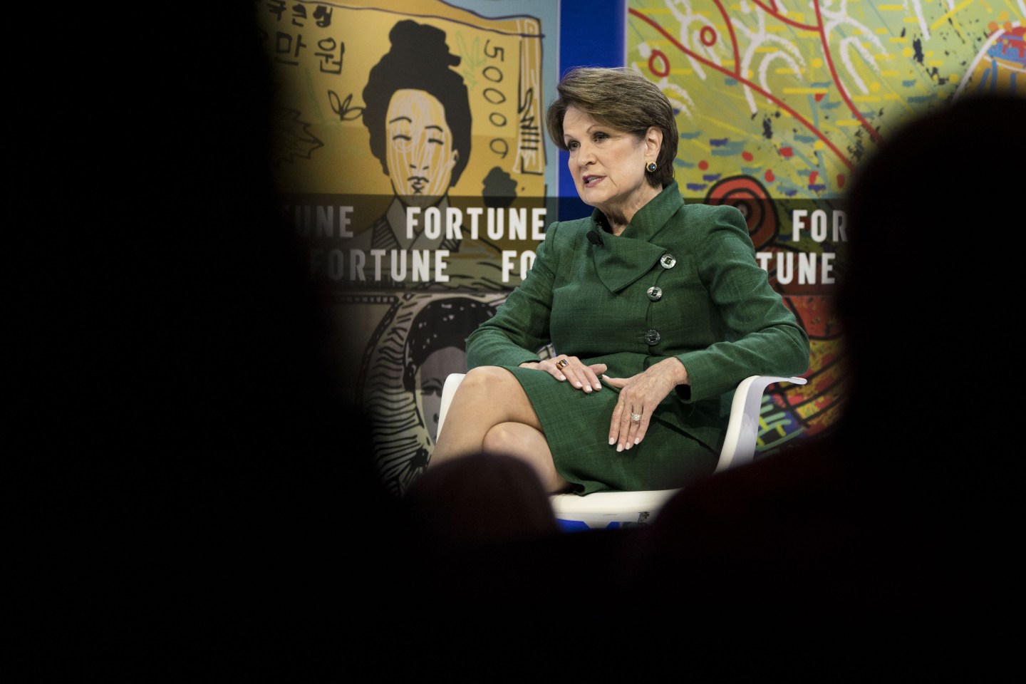 Marillyn Hewson, president and chief executive officer of Lockheed Martin Corp., speaks during the Fortune's Most Powerful Women Summit in Washington, D.C., U.S., on Wednesday, Oct. 23, 2019.