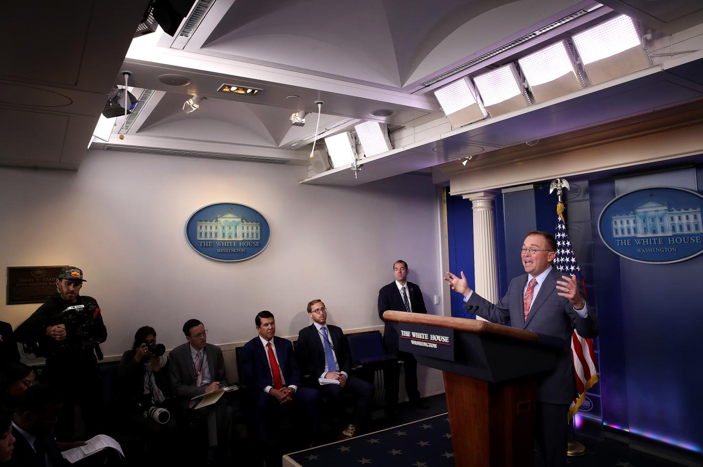 Acting White House Chief Of Staff Mick Mulvaney Briefs Press At White House