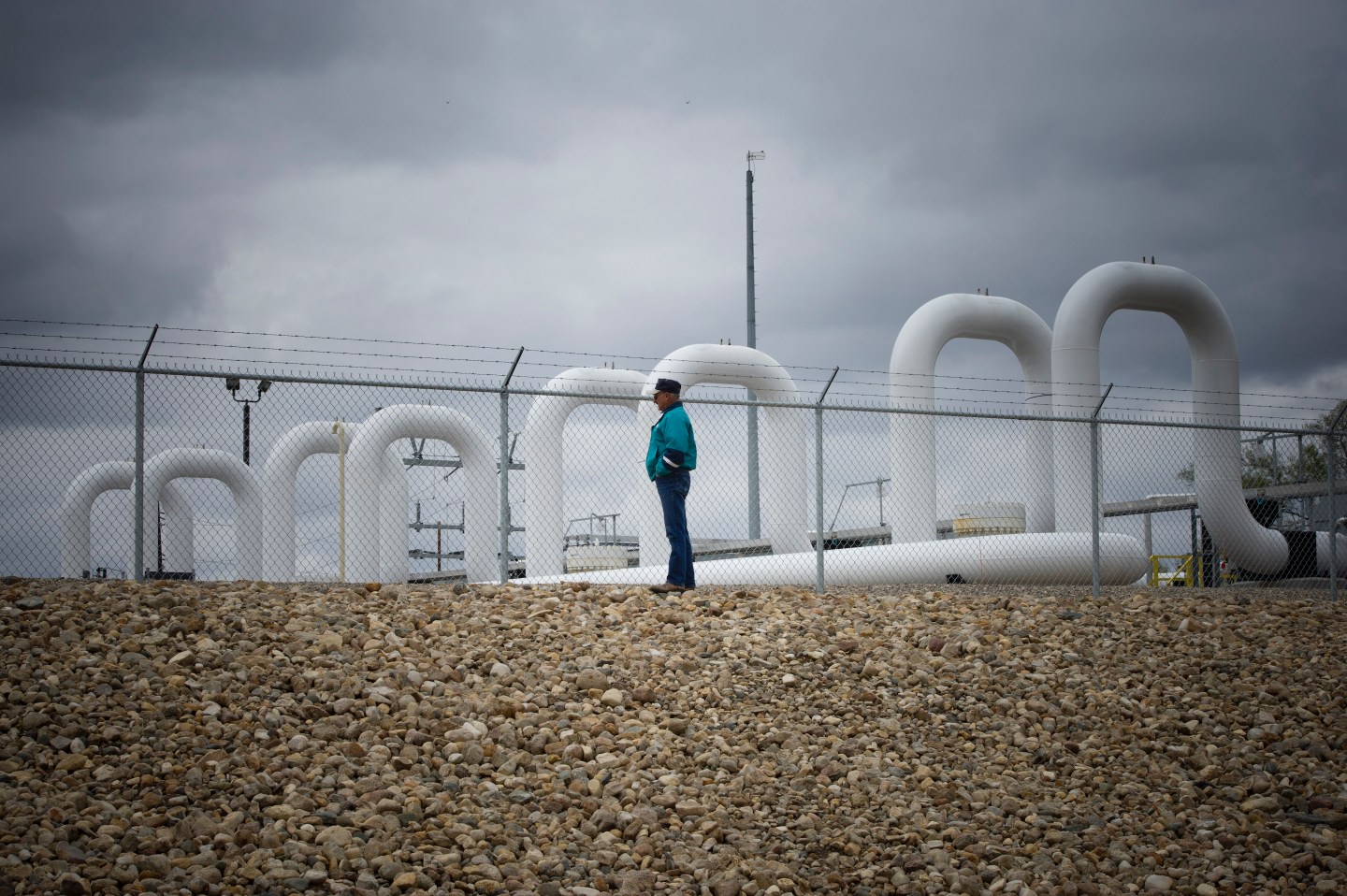 North Dakota rancher Bob Banderet stands in front of the Keystone pumping station that dumped 500-ba