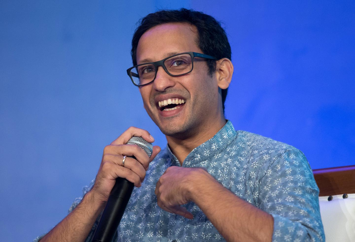 Nadiem Makarim, chief executive officer of Go-Jek, speaks at the Bloomberg Year Ahead Asia Conference in Jakarta, Indonesia, on Wednesday, Dec. 6, 2017. Go-Jek has a "set plan" to become a listed company, Makarim said. Photographer: Graham Crouch/Bloomberg via Getty Images