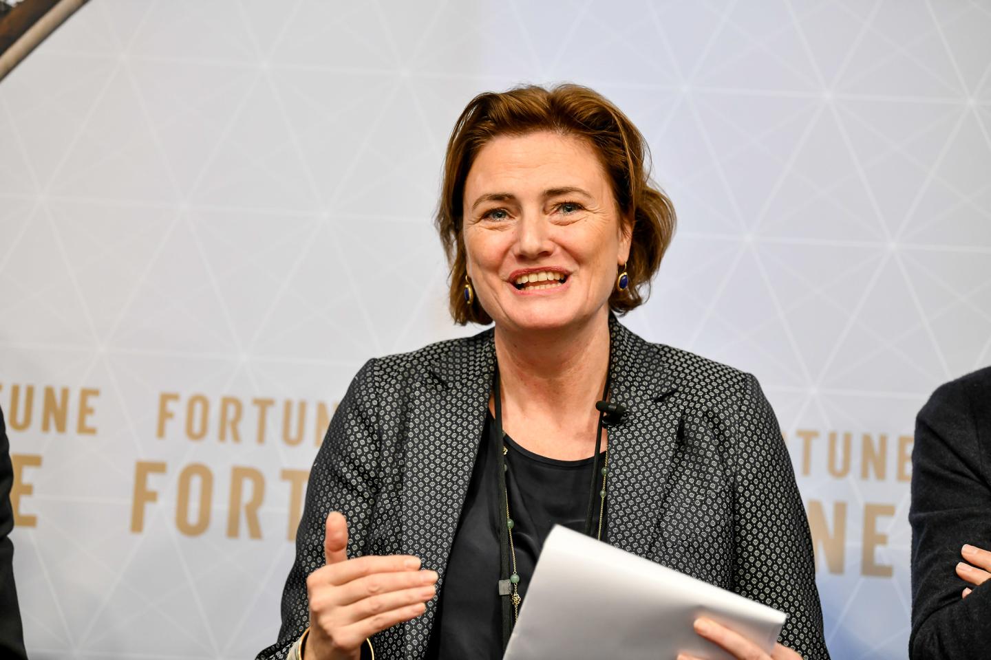 Karien Van Gennip, CEO of the French branch of Dutch bank ING, speaks at the Fortune Global Forum in Paris.