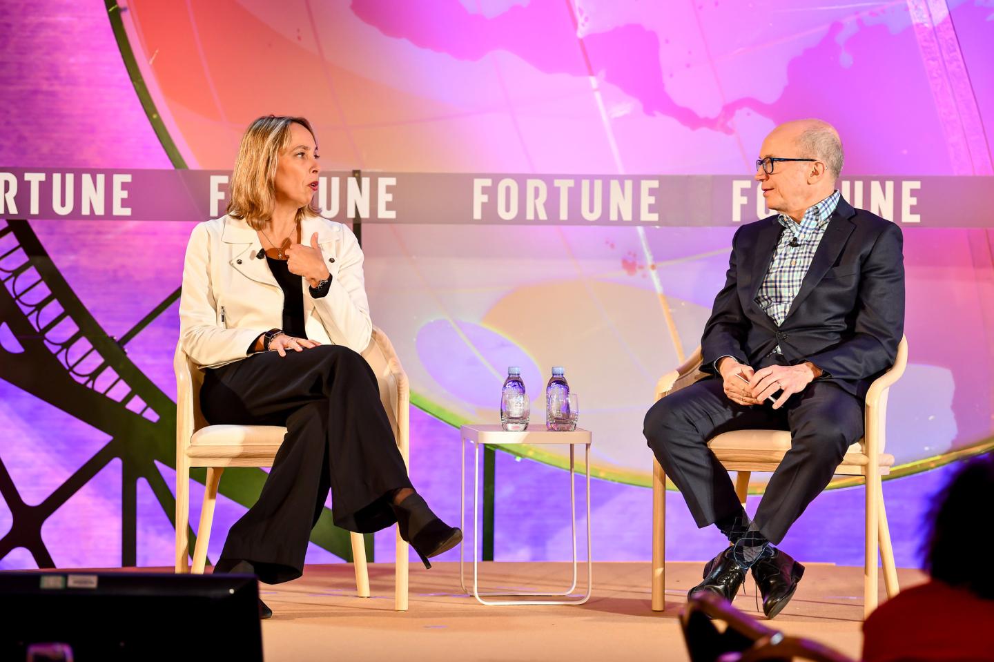 Clotilde Delbos, acting Renault CEO, in discussion with Fortune CEO Alan Murray at the Fortune Global Forum in Paris.
