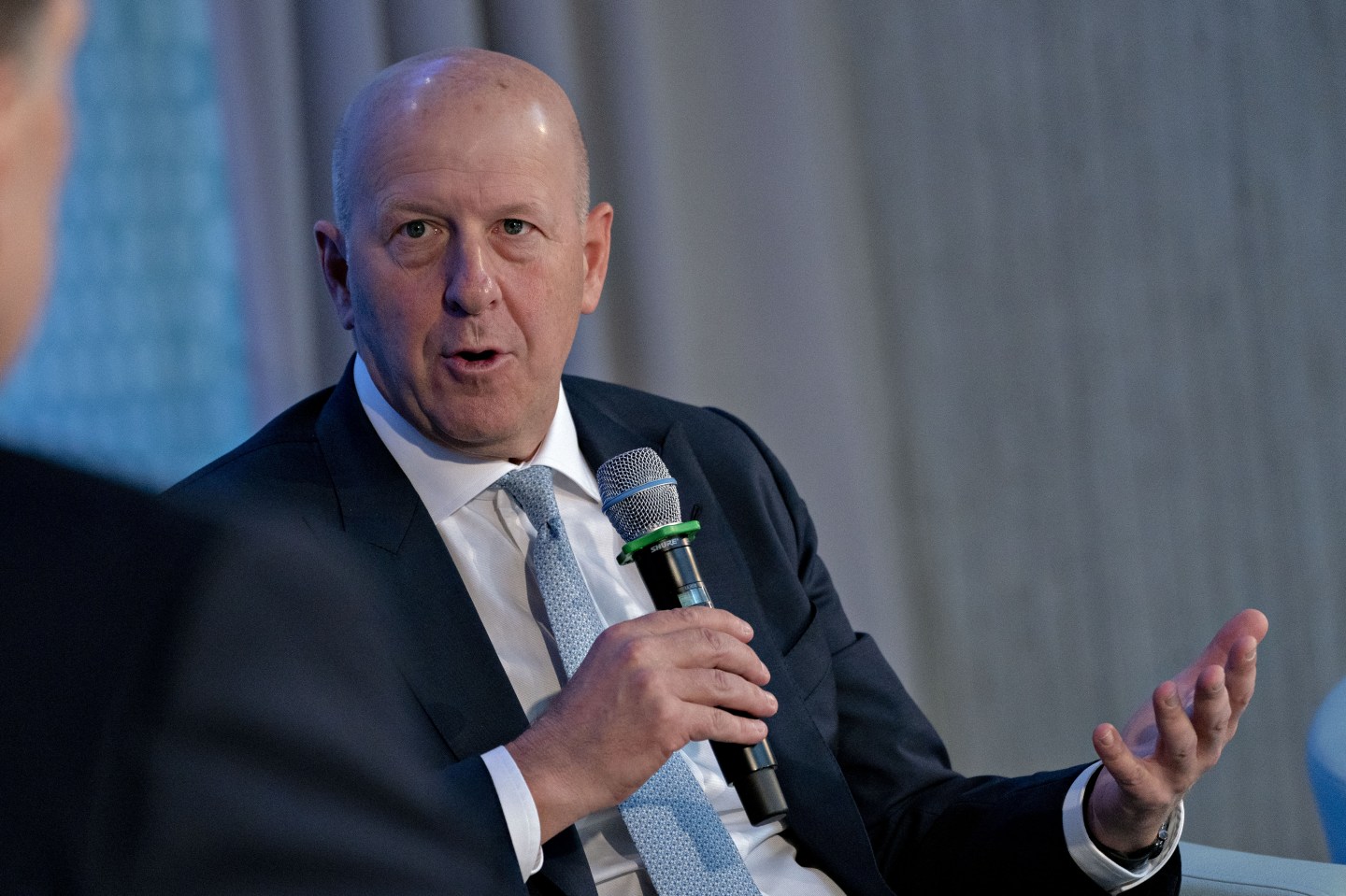 David Solomon, chief executive officer of Goldman Sachs Group Inc., speaks during a discussion at the annual meetings of the International Monetary Fund (IMF) and World Bank Group in Washington, D.C., U.S., on Friday, Oct. 18, 2019.