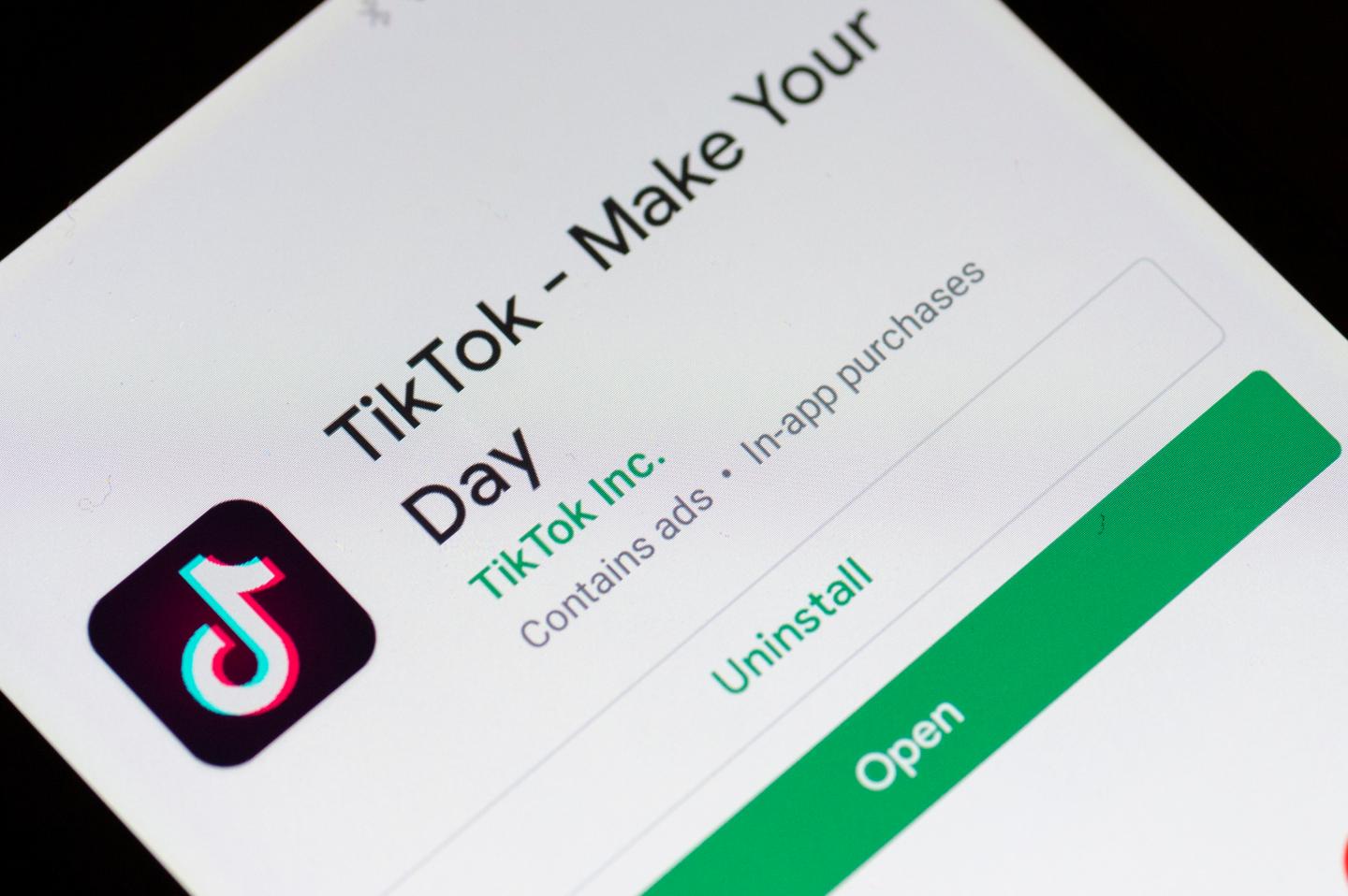 A TikTok logo is seen on a mobile device in Mountain View, California on November 2, 2019 as a photo illustration. The U.S. government organization, the Committee on Foreign Investment in the United States (CFIUS), has launched a national security review of TikTok owner Beijing ByteDance Technology Cos $1 billion acquisition of U.S. social media app Musical.ly. (Photo by Yichuan Cao/NurPhoto via Getty Images)