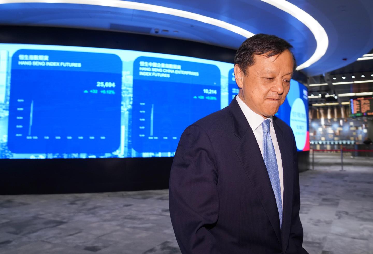HONG KONG, CHINA - OCTOBER 10: HKEX CEO Charles Li Xiaojia reacts during a news conference after a listing ceremony at the Hong Kong Stock Exchange (HKEX) on October 10, 2019 in Hong Kong, China. (Photo by Zhang Wei/China News Service/VCG via Getty Images)