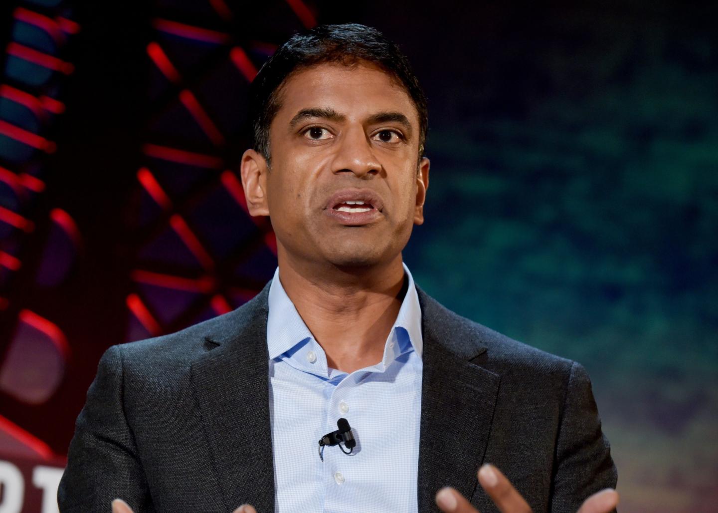 American Vasant Narasimhan, CEO of Swiss pharmaceutical and drug maker Novartis speaks during a conference at the Fortune Global Forum event in Paris on Nov. 18, 2019. (Photo by ERIC PIERMONT / AFP) (Photo by ERIC PIERMONT/AFP via Getty Images)