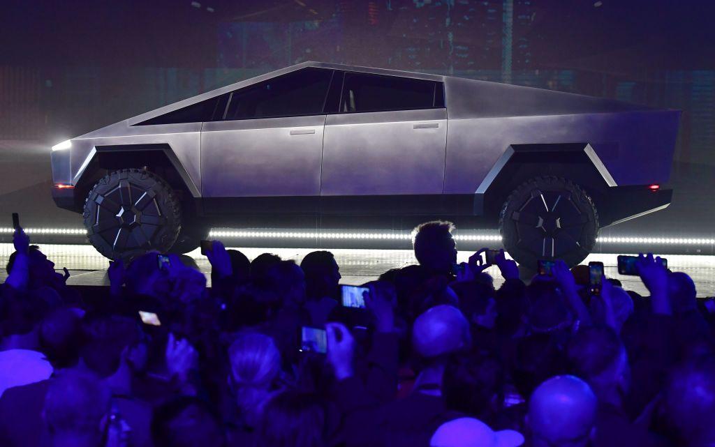 The newly unveiled all-electric battery-powered Tesla's Cybertruck.