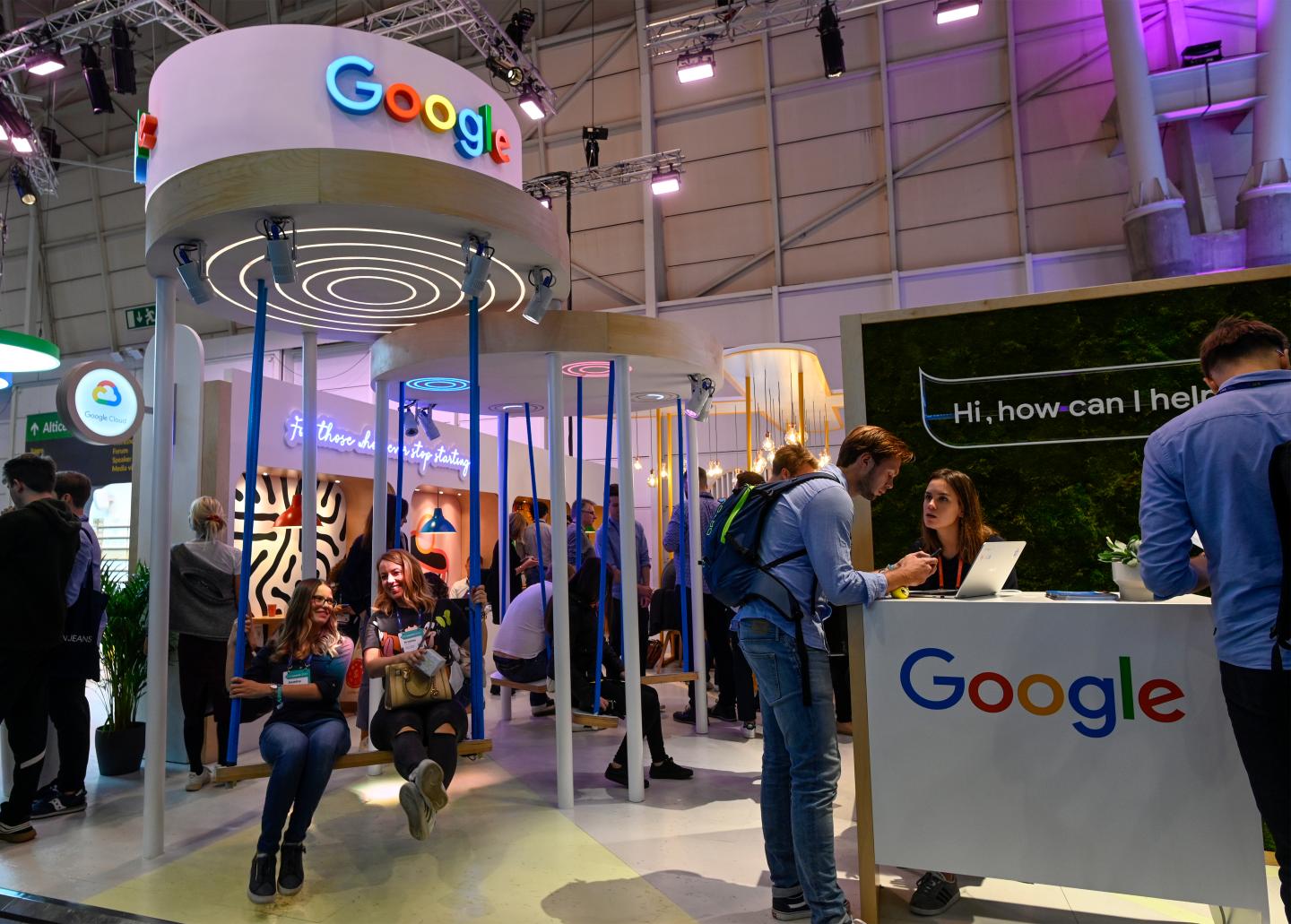 LISBON, PORTUGAL - NOVEMBER 06: Participants at Google stand during Web Summit on November 06, 2019 in Lisbon, Portugal. Web Summit is an annual technology conference which brings together a variety of technology companies to discuss the future of industry. This year’s event runs from November 4- 7 and will be attended by 70,469 participants from 163 countries, 46.3 percent of them female, a new high for all Web Summit events ever held. (Photo by Horacio Villalobos#Corbis/Corbis via Getty Images)