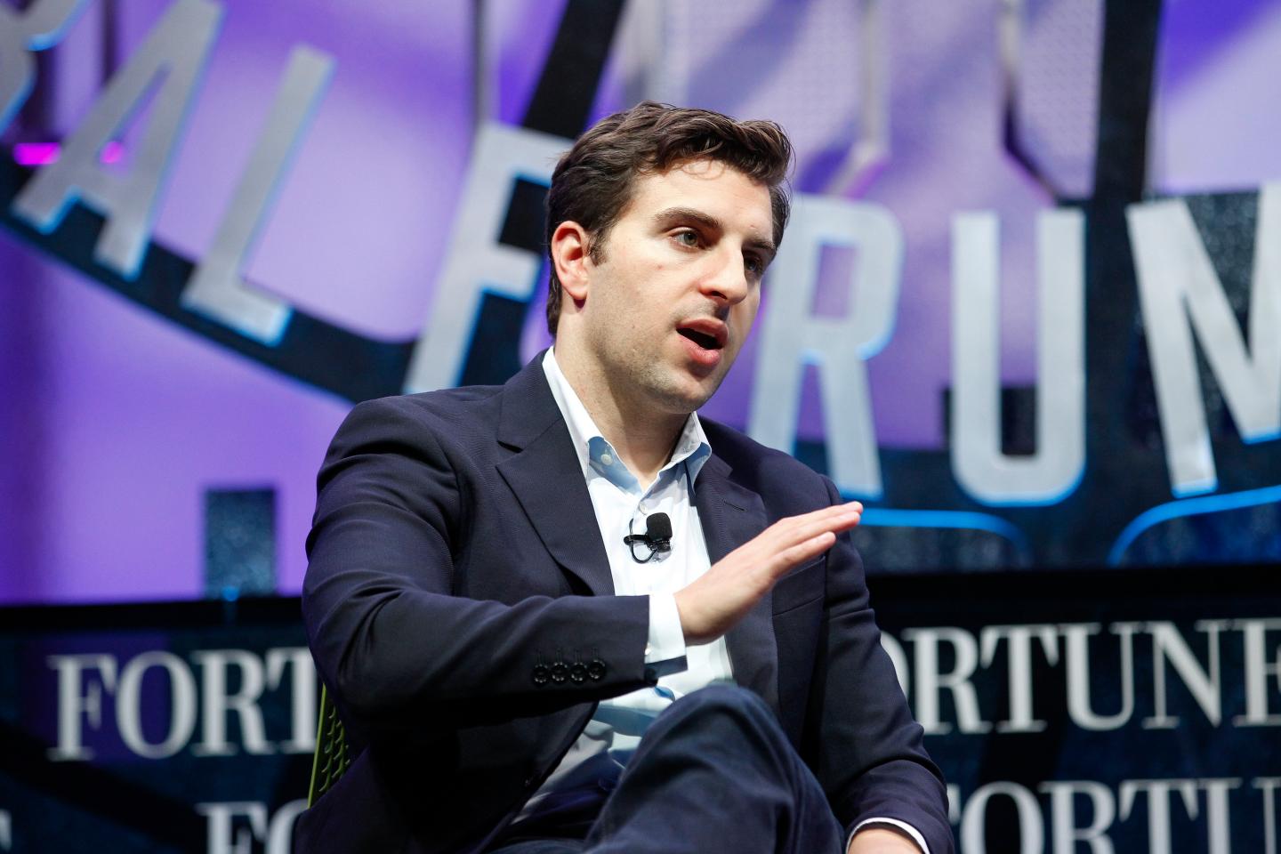 SAN FRANCISCO, CA - NOVEMBER 04: Brian Chesky speaks during the Fortune Global Forum - Day 3 at the Fairmont Hotel on November 4, 2015 in San Francisco, California. (Photo by Kimberly White/Getty Images for Fortune)