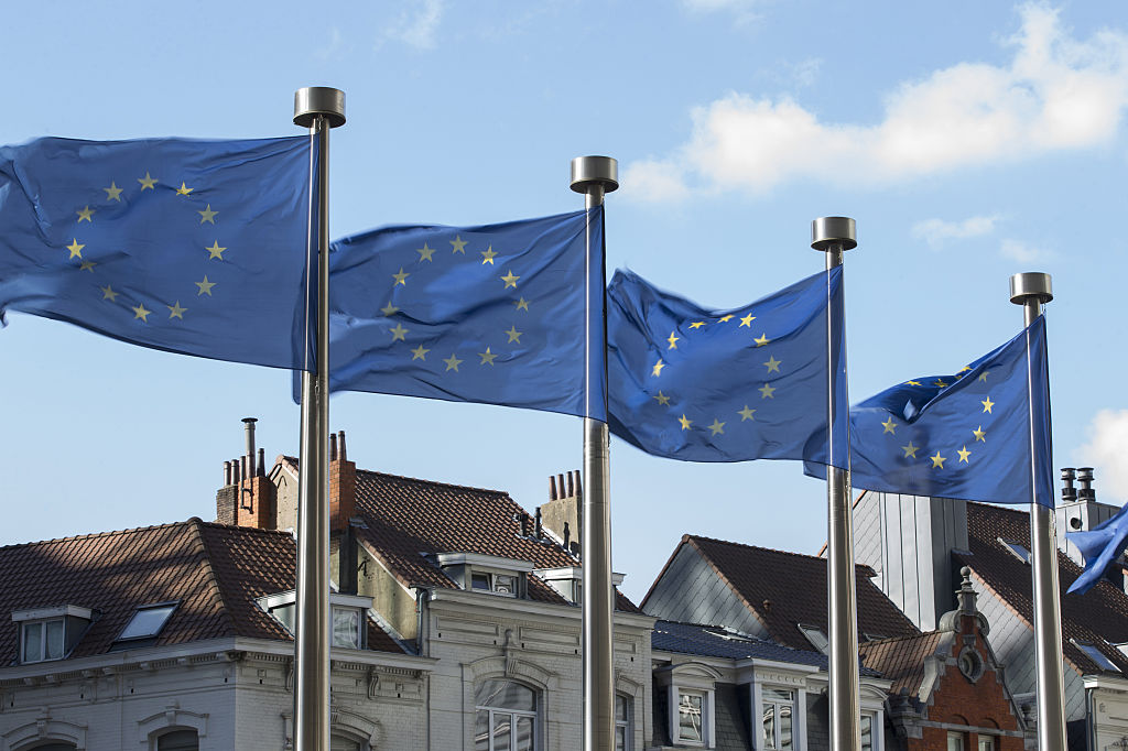 EU Flags Fly Outside The European Commission Building