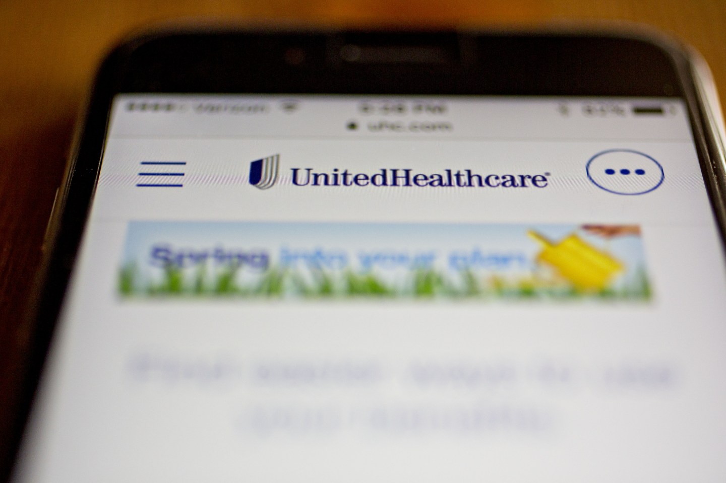 The UnitedHealthcare website, the health benefits segment of UnitedHealth Group Inc., is displayed on an Apple Inc. iPhone in Washington, D.C., U.S., on Wednesday, April 11, 2018. UnitedHealth is expected to release earnings figures on April 17. Photographer: Andrew Harrer/Bloomberg via Getty Images